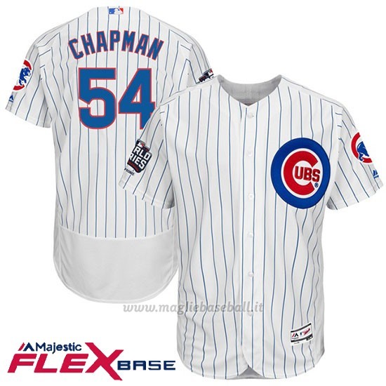 Maglia Baseball Uomo Chicago Cubs 54 Aroldis Chapman Bianco 2016 World Series Champions Flex Base